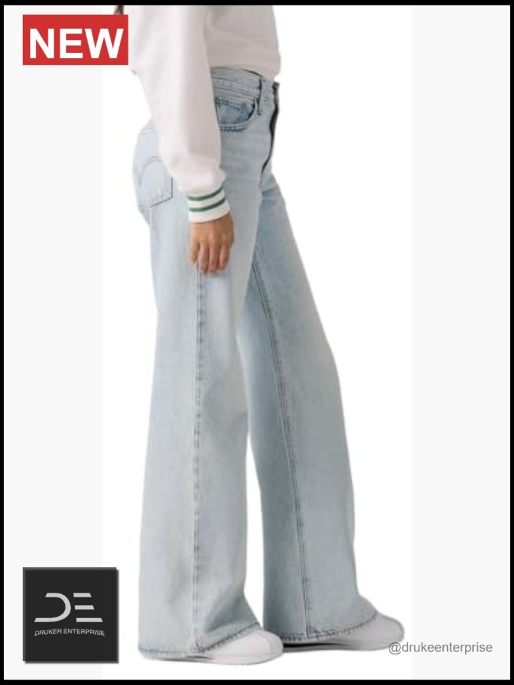 Middy Loose Boot Jeans Mid-Rise Loose Fit Bootcut 100% Cotton - Picture 3 of 3
